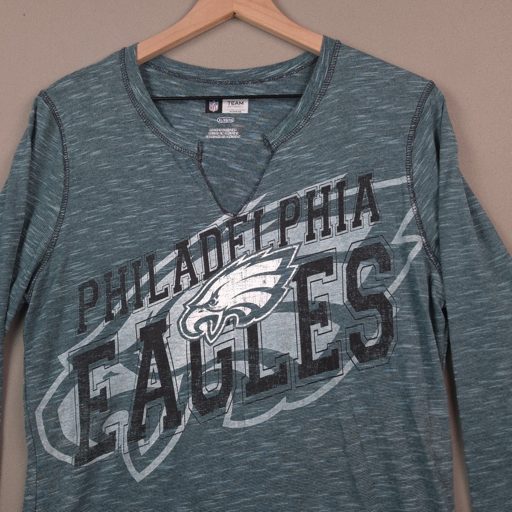 NFL Team Apparel Womens XL Philadelphia Eagles Long Sleeve Shirt Green Space Dye